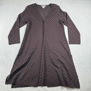 Exclusively Misook Brown Textured Knit Cardigan Large Button Lightweight Sweater